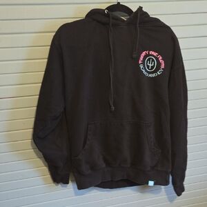 Black Hoodie with Pink and White Logo